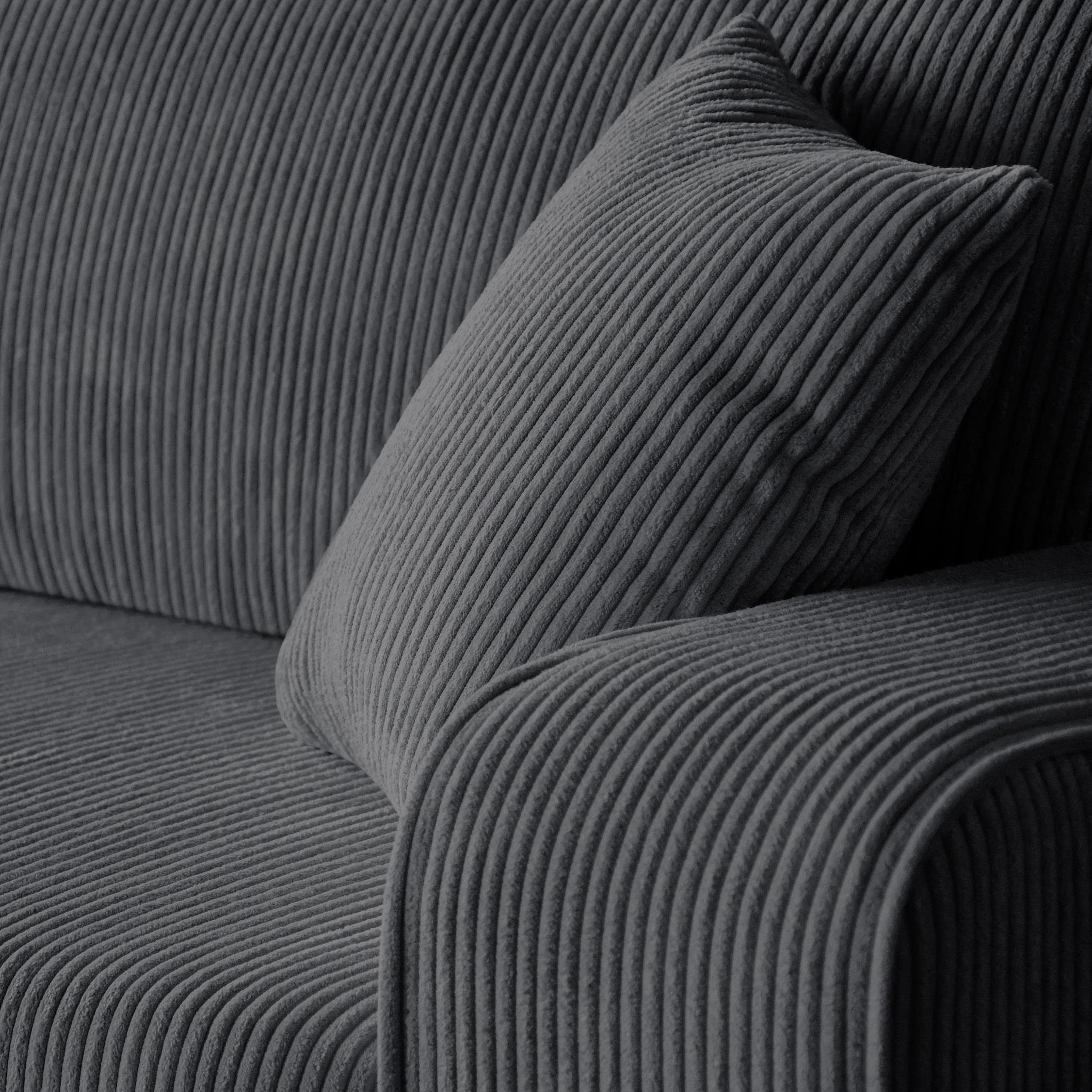 Design Schlafsofa Bettkasten, 34) Schlaffunktion, Armlehnen Dunkelgrau modernes Beautysofa Sofa, (poso PRIMO, Wellenfedern, breite