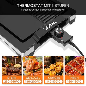 7MAGIC Tischgrill Standgrill Elektrogrill Kontaktgrill gerillte Elektrische Grillplatte, 2200 W, Einstellbarer Temperaturregler und antihaftbeschichtete Platte