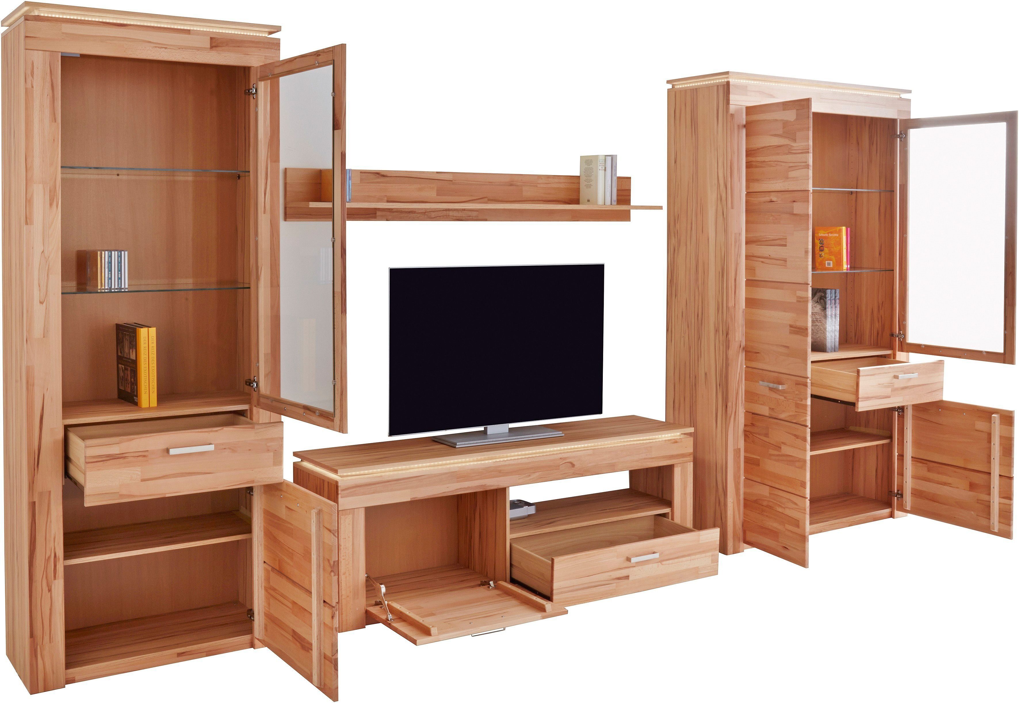 VOGL Möbelfabrik Wohnwand, (Set, 4-St), Set 4 tlg. besteht aus 2 Vitrinen, 1 Lowboard und 1 Wandregal