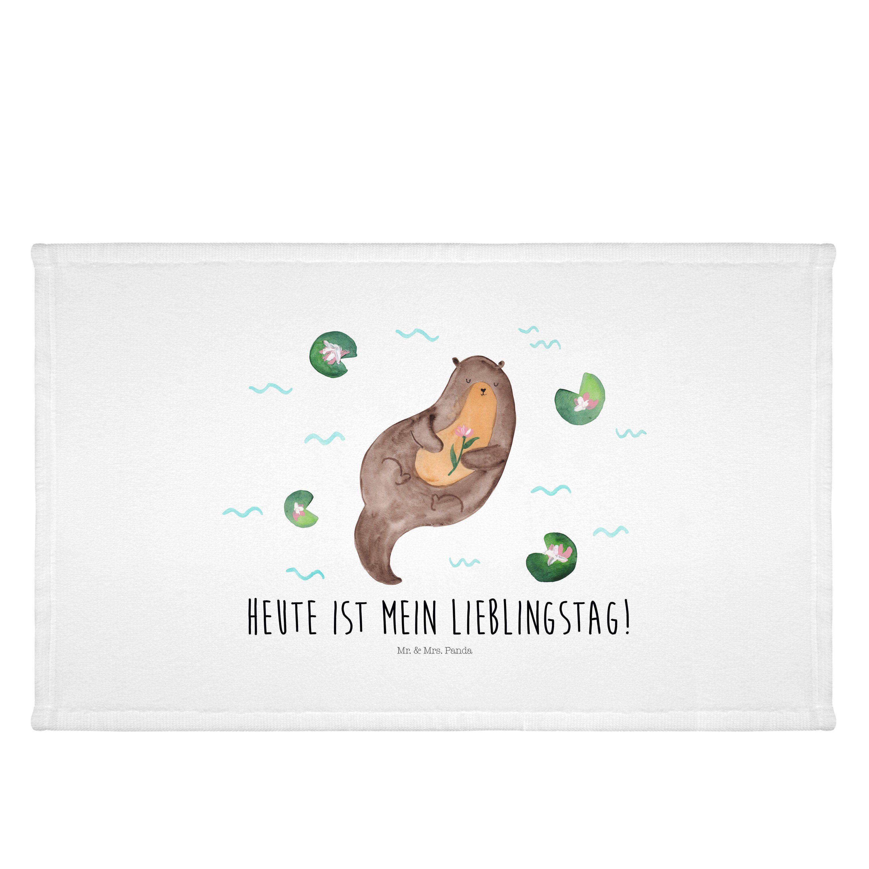Mr. & Mrs. Panda Handtuch Otter mit Seerose - Weiß - Geschenk, Kinder, Fluss, Wasser, Badezimme, (1-St)