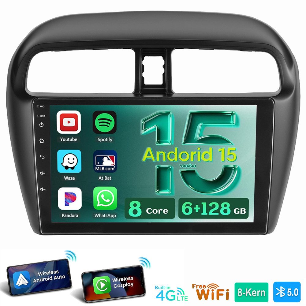 ESSGOO Für Mitsubishi Mirage Space Star 6+128GB 8-Kern 4G LTE Autoradio (RDS, Digitalradio (DAB), FM, AM, Apple Carplay Android Auto Navi WIFI BT 4G)