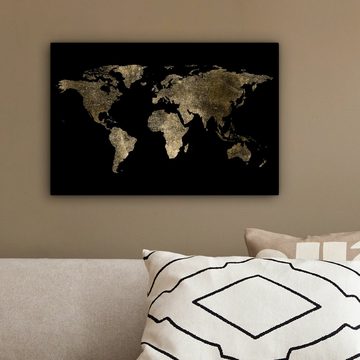 OneMillionCanvasses® Leinwandbild Weltkarte - Gold - Schwarz - Erde - Luxus, (1 St), Wandbild Leinwandbilder, Aufhängefertig, Wanddeko, 30x20 cm