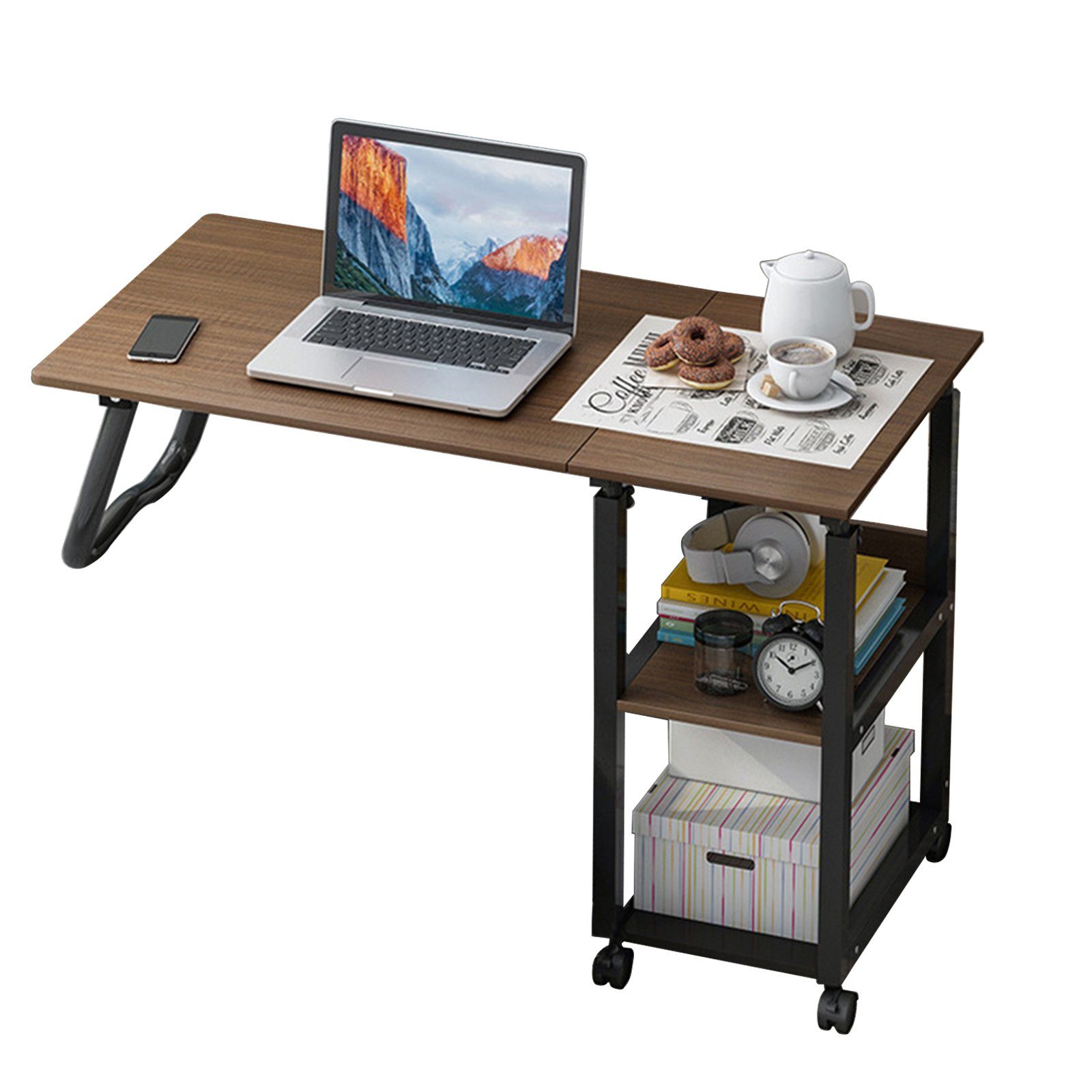TWSOUL Nachttisch Klappbarer Hub-Nachttisch, Klappbare Tischplatte, höhenverstellbar,Universelles Raddesign 2