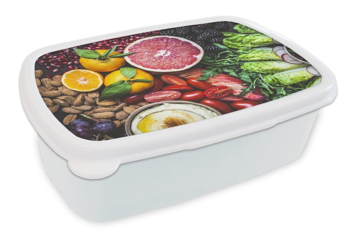 MuchoWow Lunchbox Gemüse - Obst - Farben, Kunststoff, (2-tlg), Brotbox für Kinder und Erwachsene, Brotdose, für Jungs und Mädchen weiß