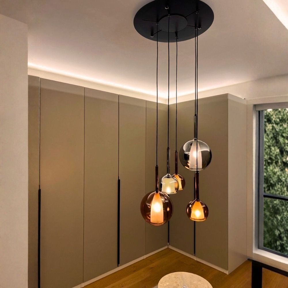s.luce Pendelleuchte Belluna Galerieleuchte 5-flammig Ø 60cm Baldachin Mehrfarbig