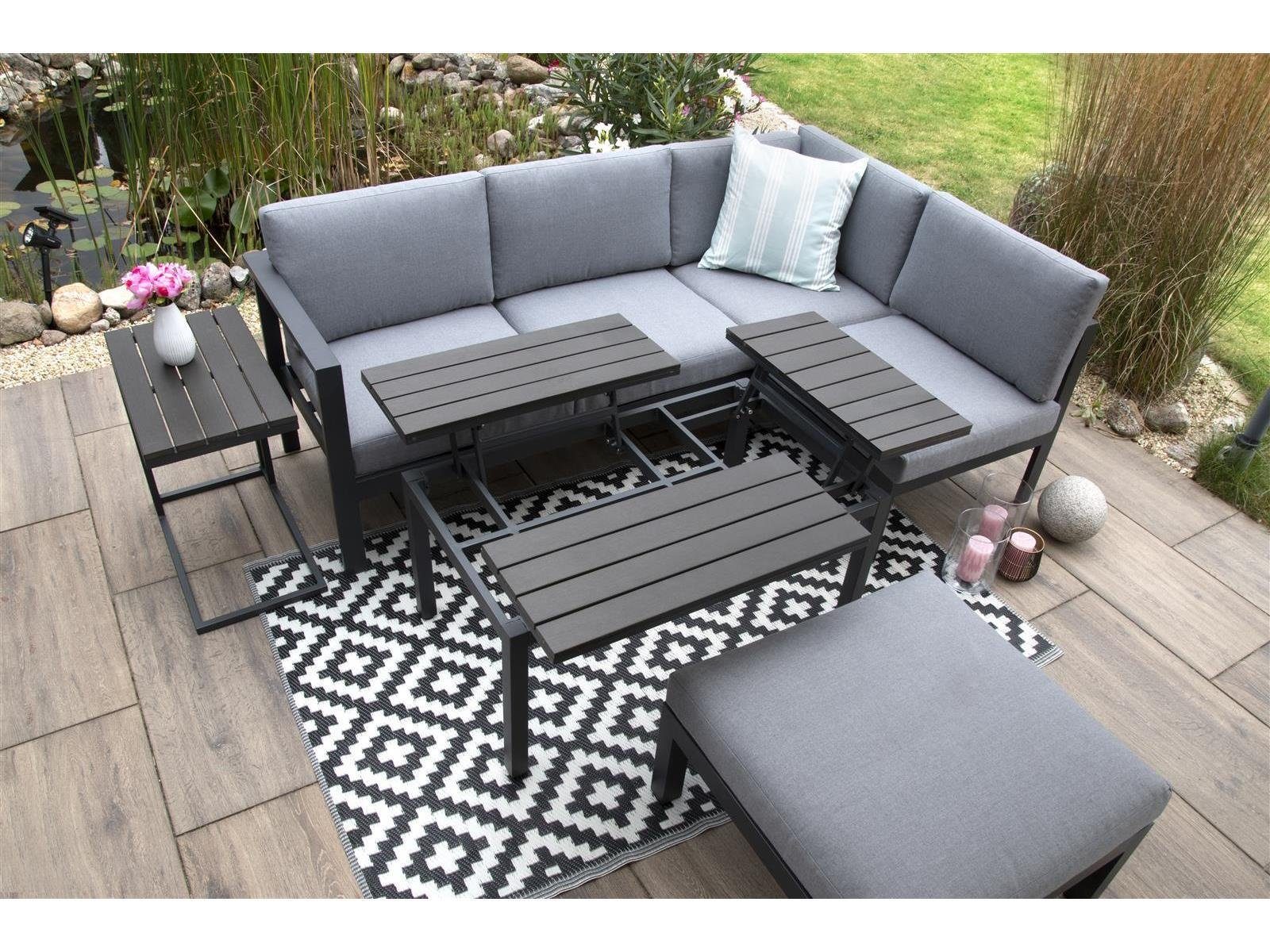 Loungeset (Set, Home&Garden® - Braga, mit Aluminium höhenverstellbarem Ecklounge Tisch 5-tlg), bellavista Gartenlounge