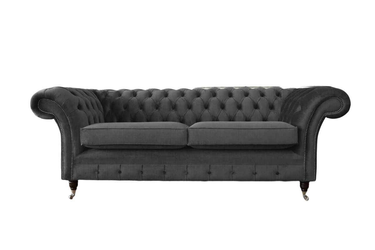 Chesterfield-Sofa Elegantes graues Sofa mit Edelstahlfüßen und hochwertiger Polsterung