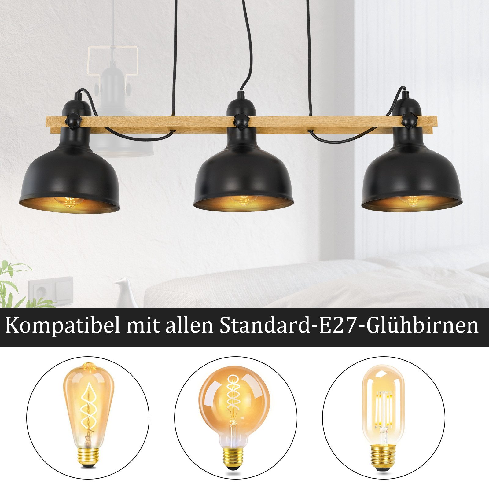 Nettlife Pendelleuchte Esstisch Schwarz Vintage E27 günstig online kaufen