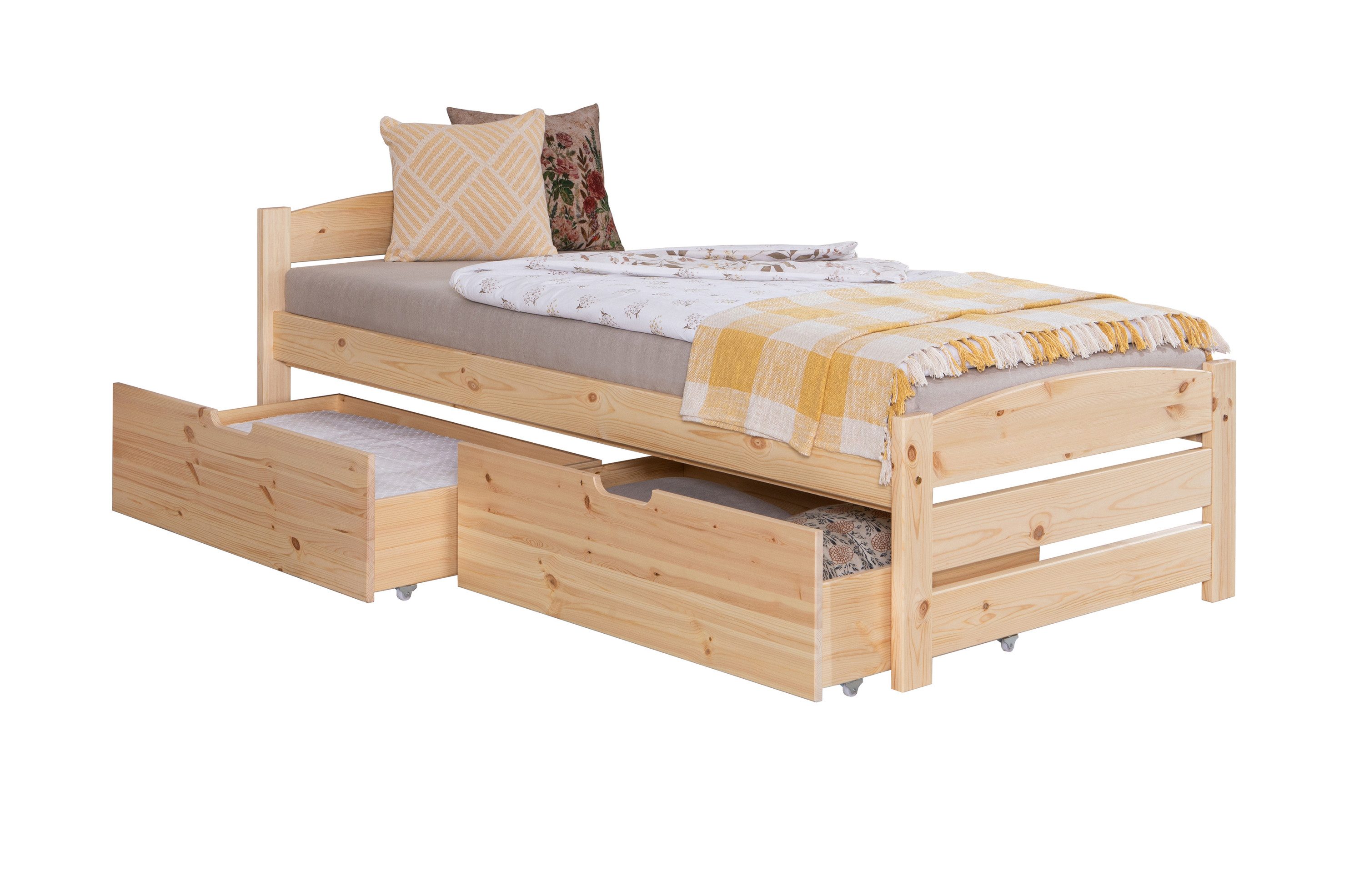 Ticaa Bettgestell Massivholzbett Loni Daybett Funktionsbett, inkl. Schublade, skandinavischer Stil, Natur