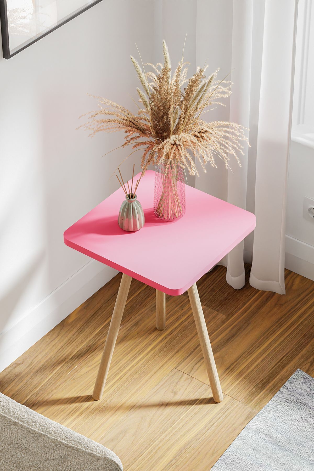 en.casa Beistelltisch (1-St), Holzbeine, 34x34 cm, 45 cm hoch, Farbe: Rosa