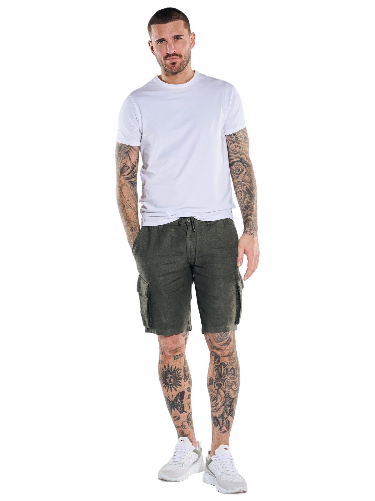emilio adani Cargobermudas Herren Cargo-Bermuda aus 100% Leinen, Oliv