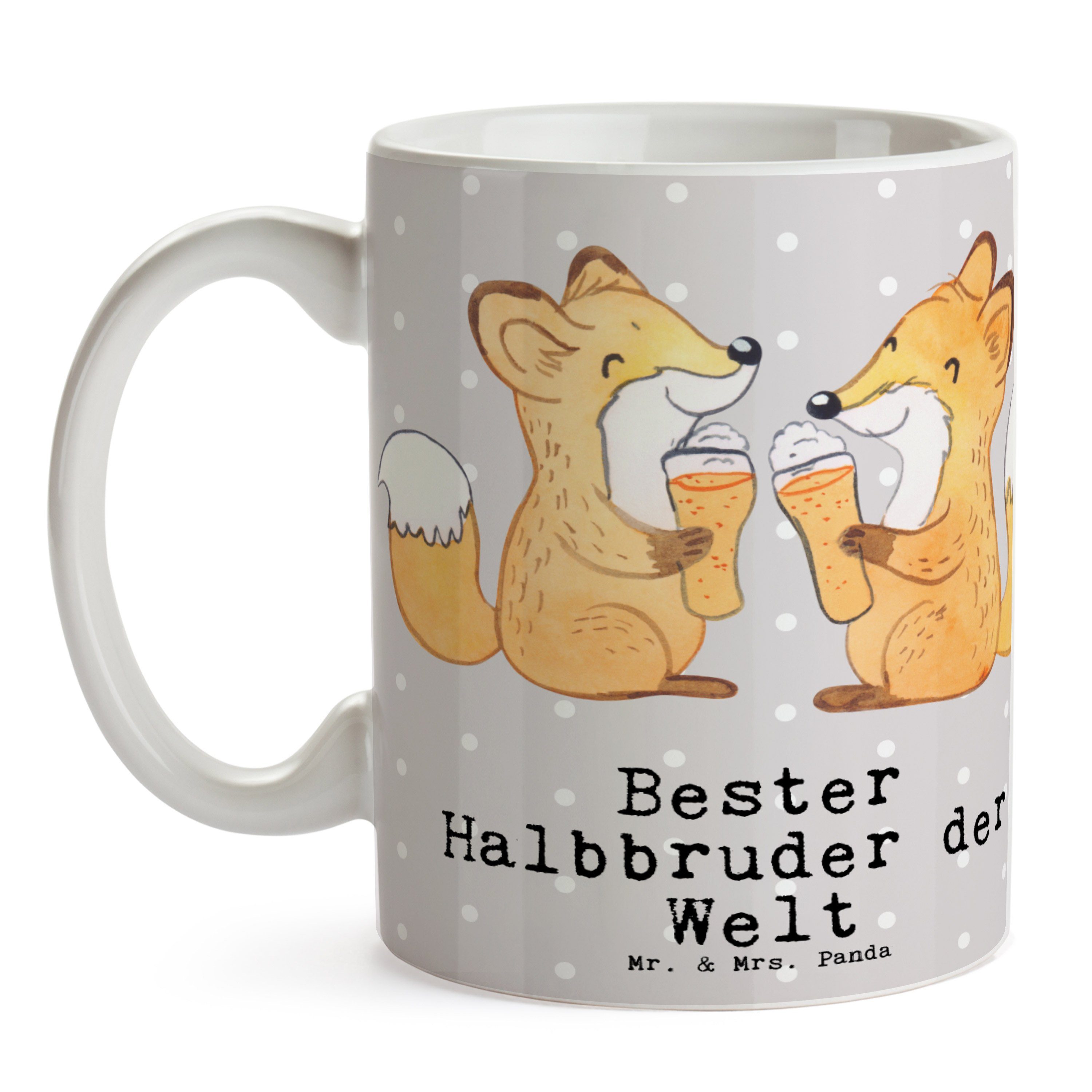 Brother, der Bester Panda Geschenk, Fuchs Mrs. & - Tasse Keramik Pastell - Grau Halbbruder Mr. Welt