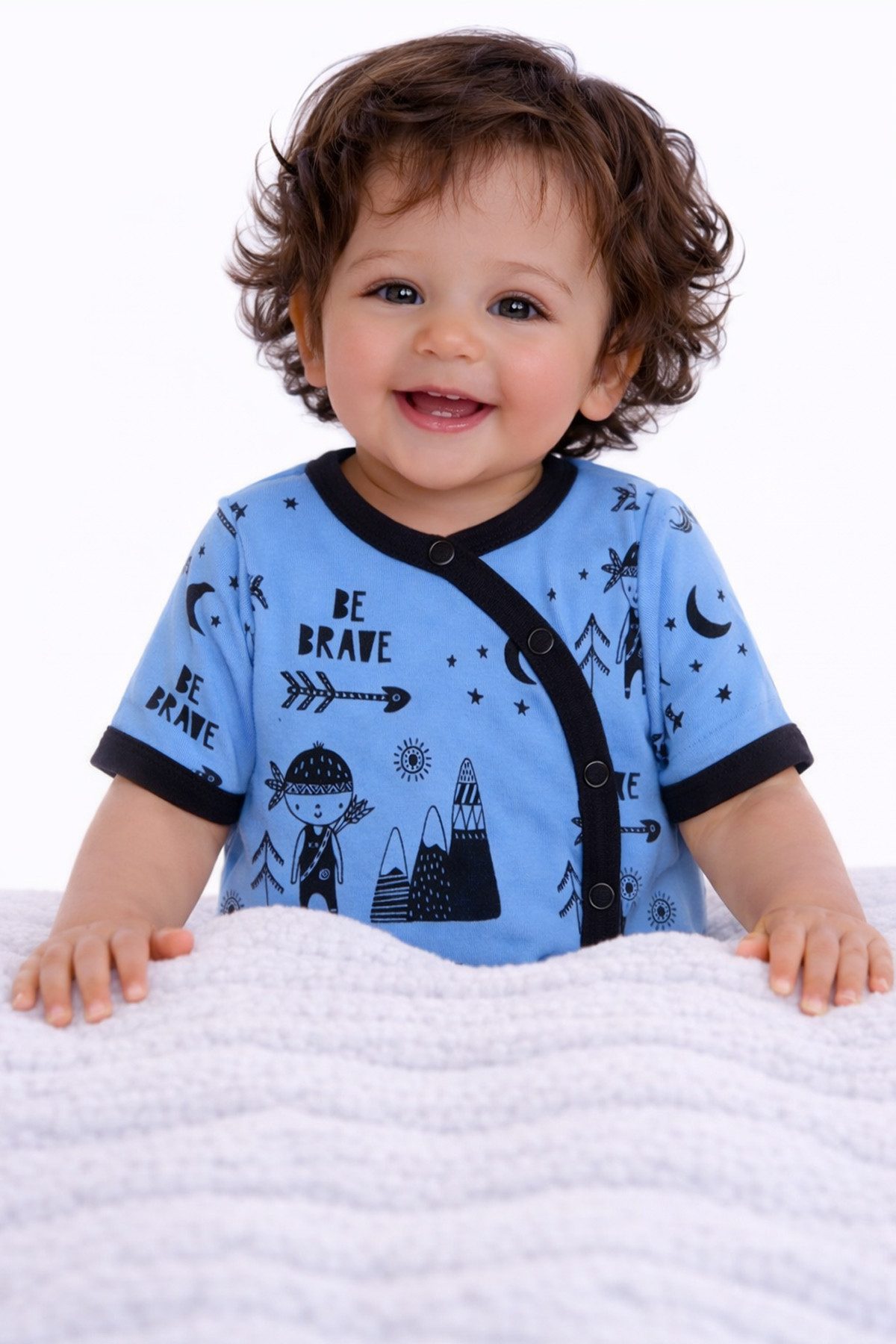 Body Body Kurzarmbody Wickelbody in Blau gemustert kurz