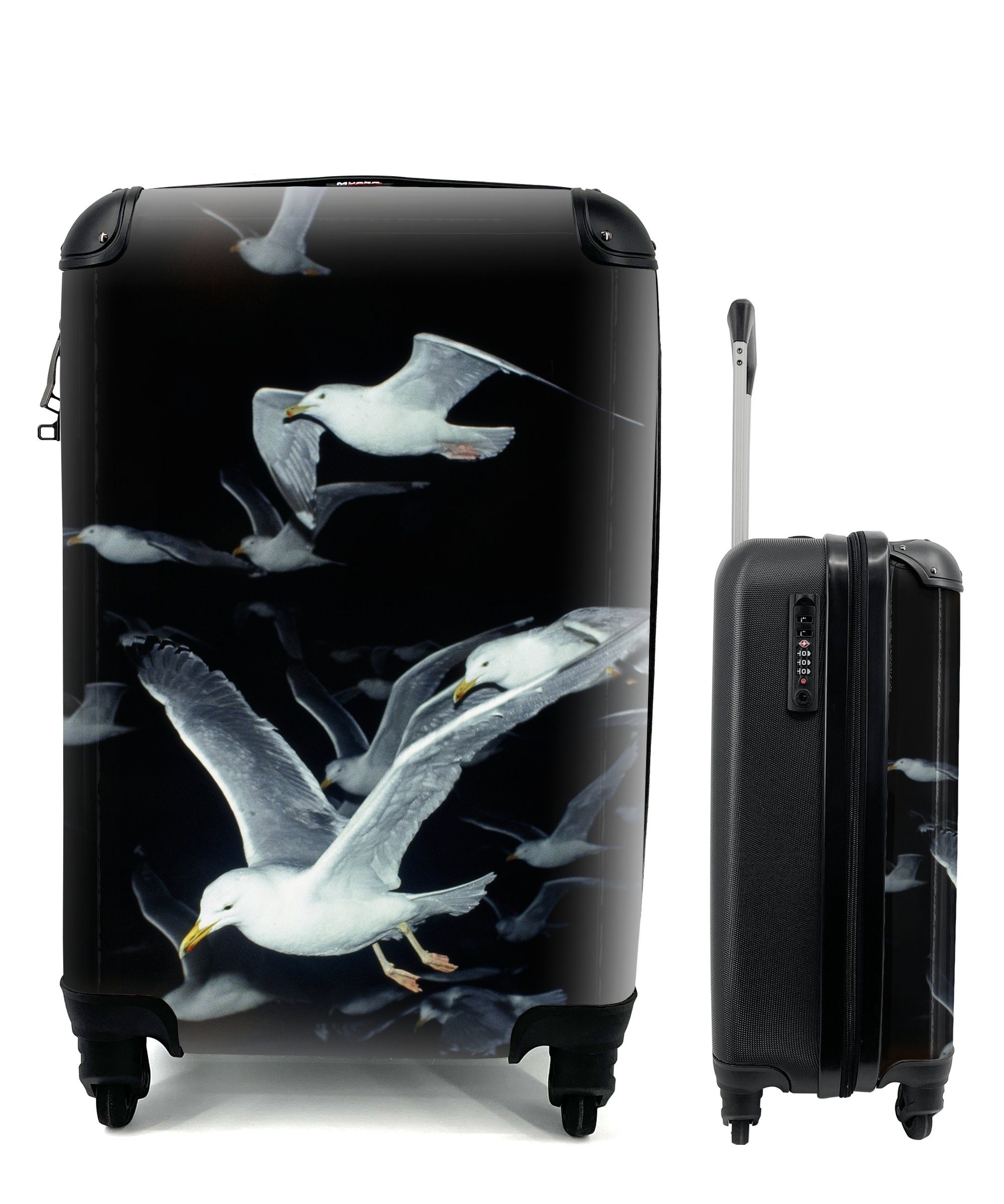 MuchoWow Handgepäckkoffer Vogel - Schwarz - 4 Ferien, mit für Rollen, Reisekoffer rollen, Reisetasche Trolley, Handgepäck Schwarm