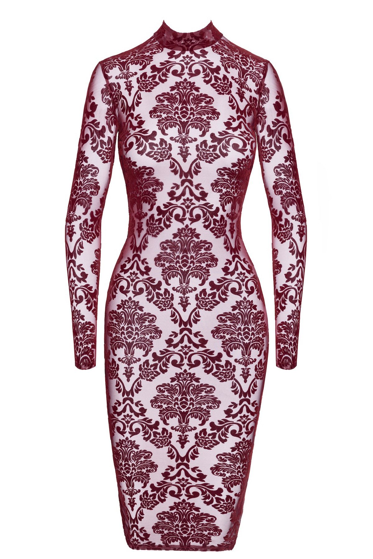 Noir Handmade Minikleid Damen Tüll Kleid rot mit Netz und Ausschnitt transparent offen Rückena