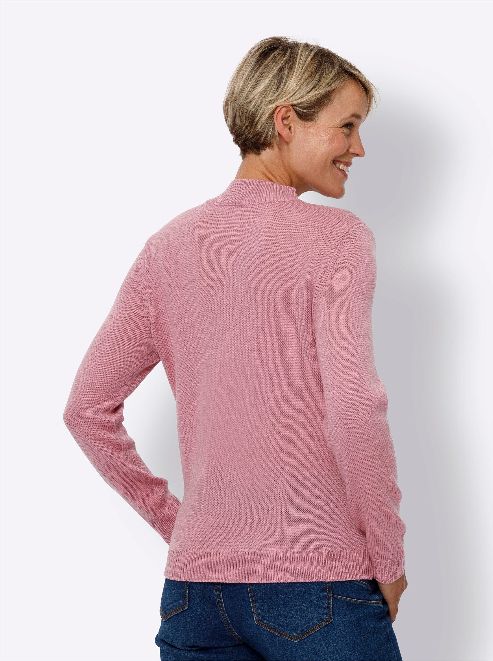 Sieh an! Strickpullover Stehkragen-Pullover Langarm Zopfmuster, Jersey