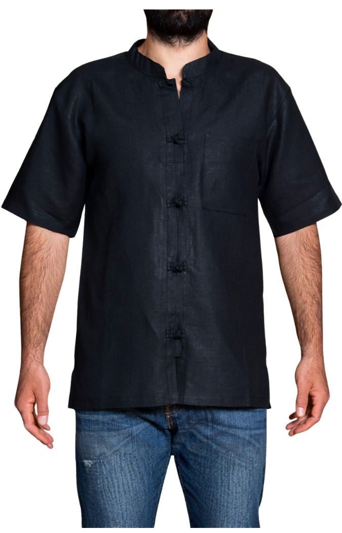 PANASIAM Kurzarmhemd Fischerhemd fairtrade aus 100% bio-Hanf mit geknoteten Knöpfen Bequemes Freizeithemd Fisherman Shirt