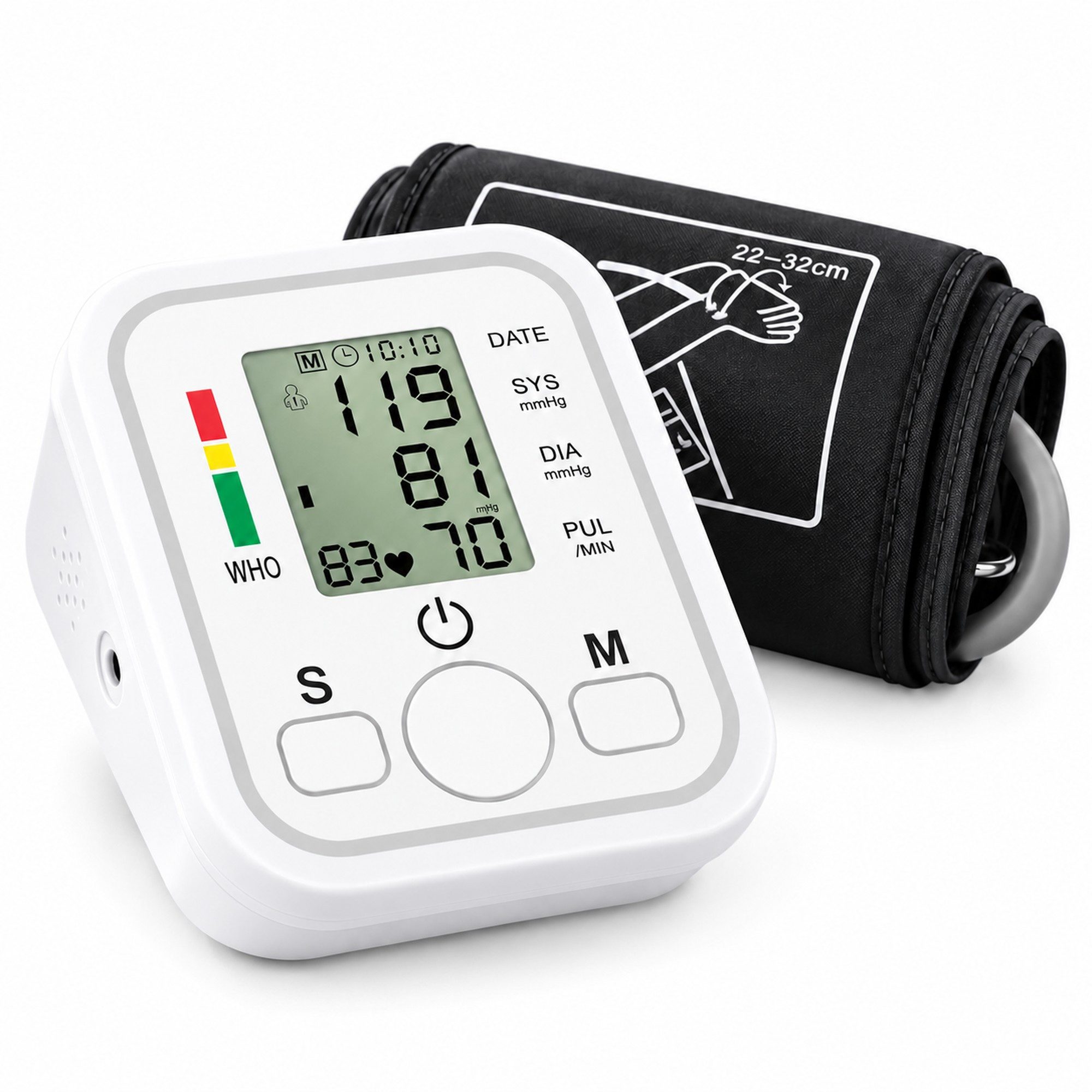 Virexo Oberarm-Blutdruckmessgerät Digital mit LCD-Display, Pulsanzeige & Manschette 22-32 cm, Großes LCD-Display, Pulsanzeige, Manschette 22-32 cm