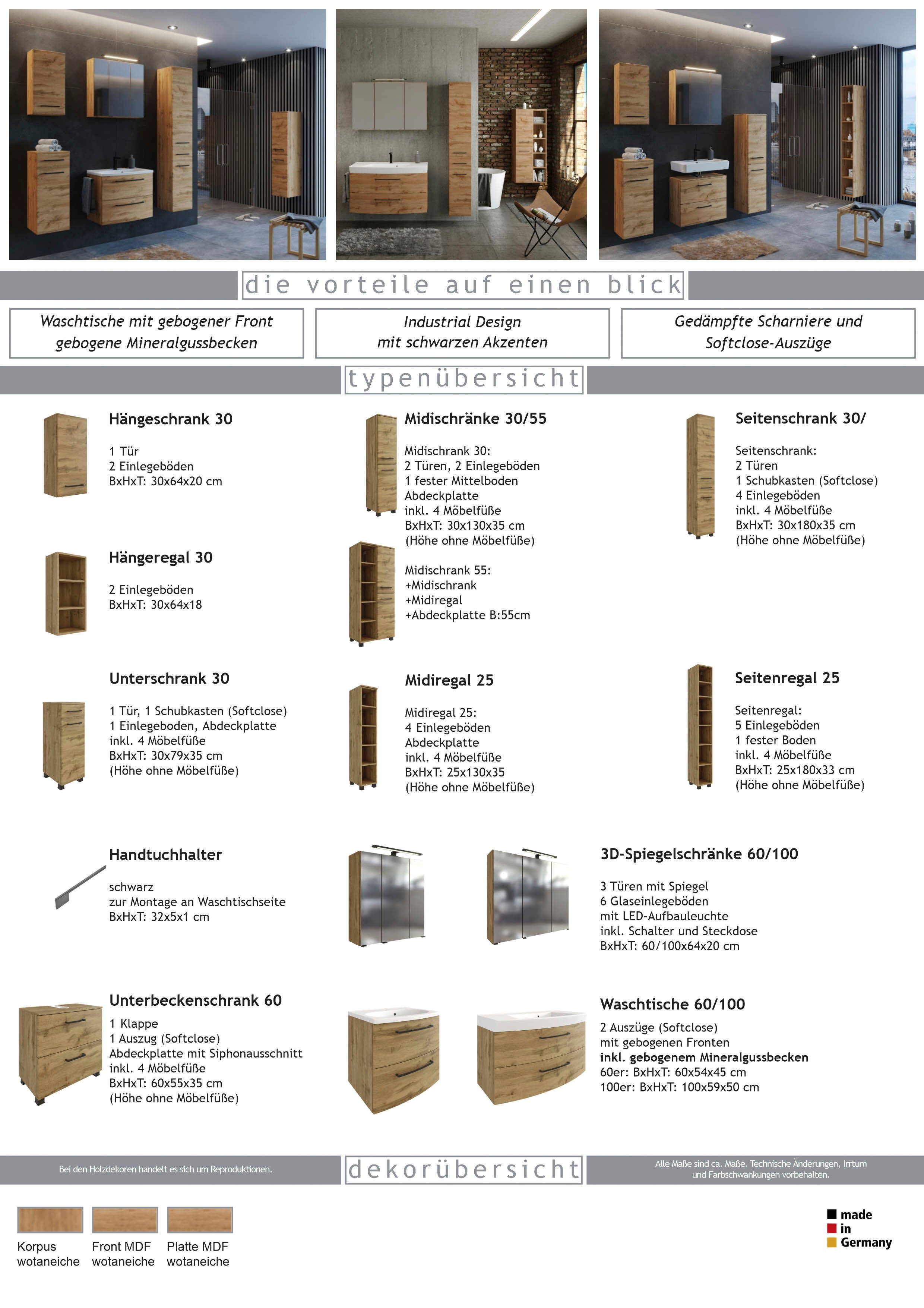 Breite Unterschrank cm, Schrank, mit Badmöbel, Softclose HELD 30 Chicago MÖBEL