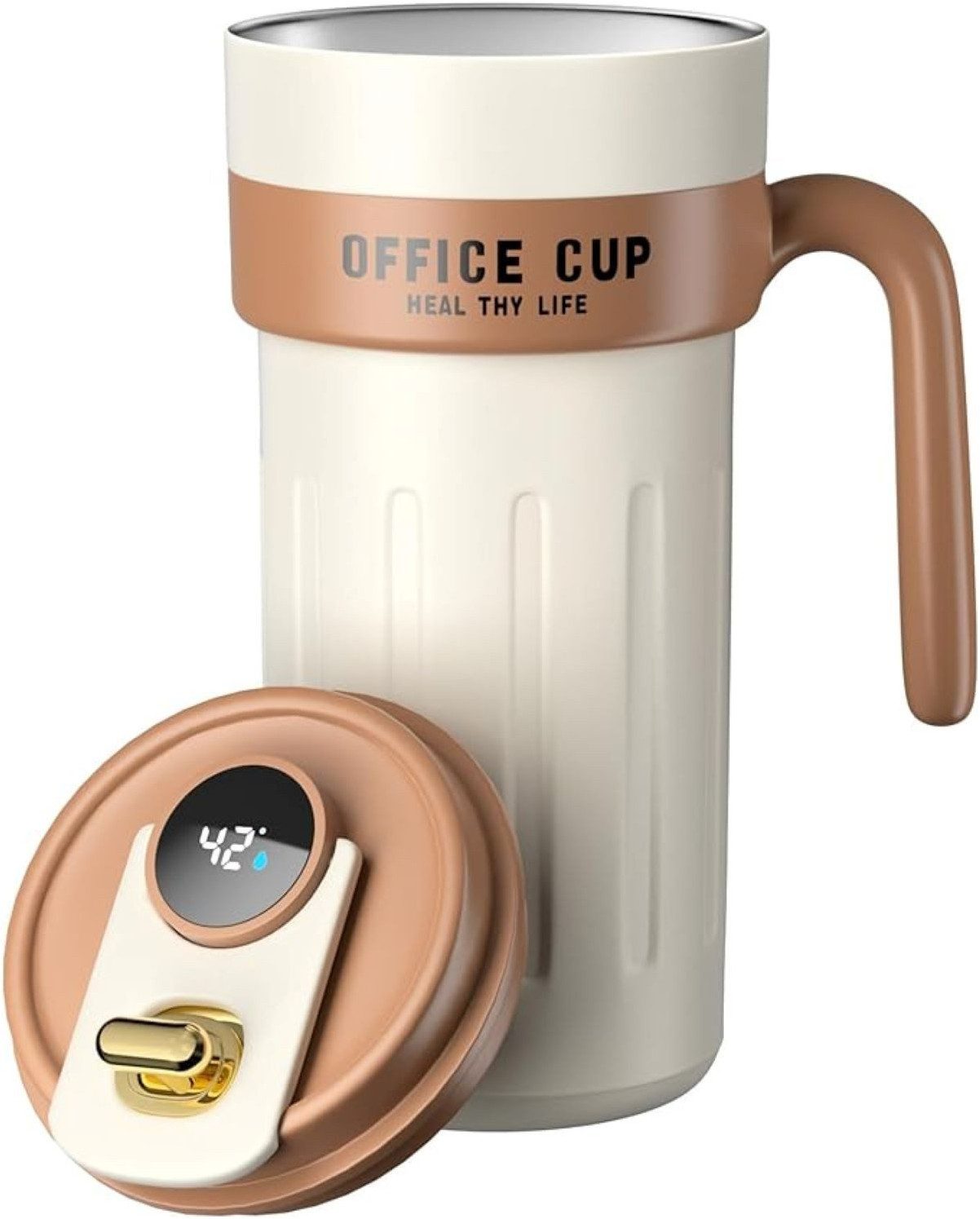EXTSUD Thermobecher 650ml Kaffeebecher, Digitalanzeige Thermobecher, 316 Edelstahl Trinkbecher auslaufsicher mit Deckel und Griff