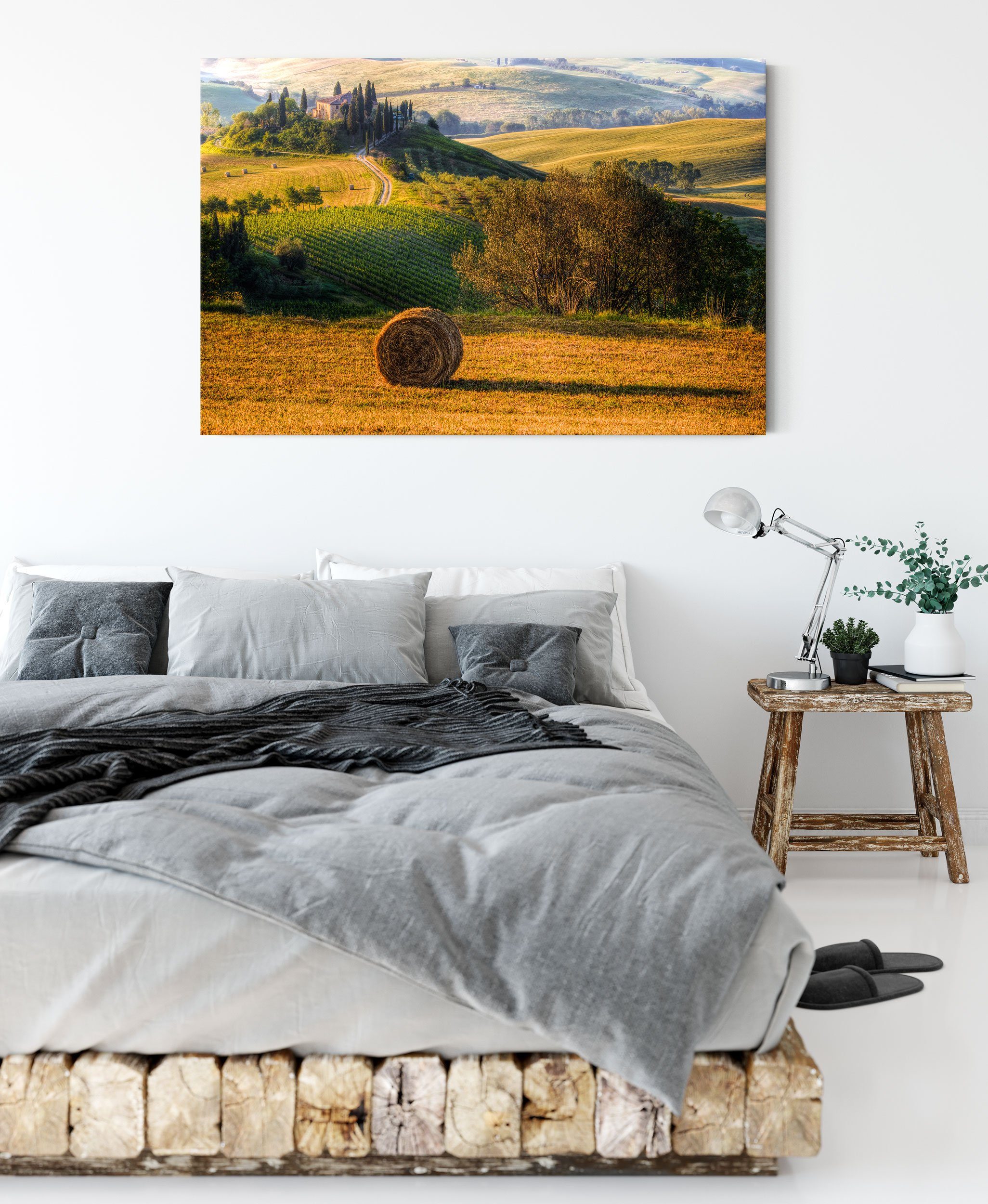 inkl. bespannt, Landschaft Pixxprint fertig Zackenaufhänger Leinwandbild Landschaft, Italienische Italienische Toskana St), Leinwandbild Toskana (1