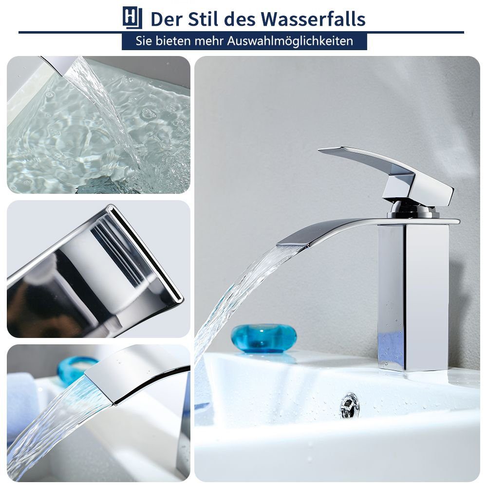 HOMELODY Waschtischarmatur Wasserfall Waschtischarmatur Badarmatur Mischbatterie Einhandmischer Waschbecken Armatur Verchromt,Messing