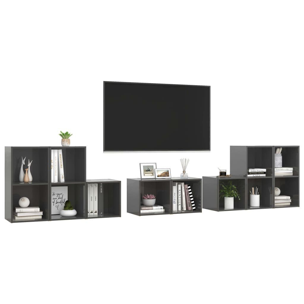 vidaXL TV-Schrank 8-tlg. TV-Schrank-Set Hochglanz-Grau (1-St) Holzwerkstoff