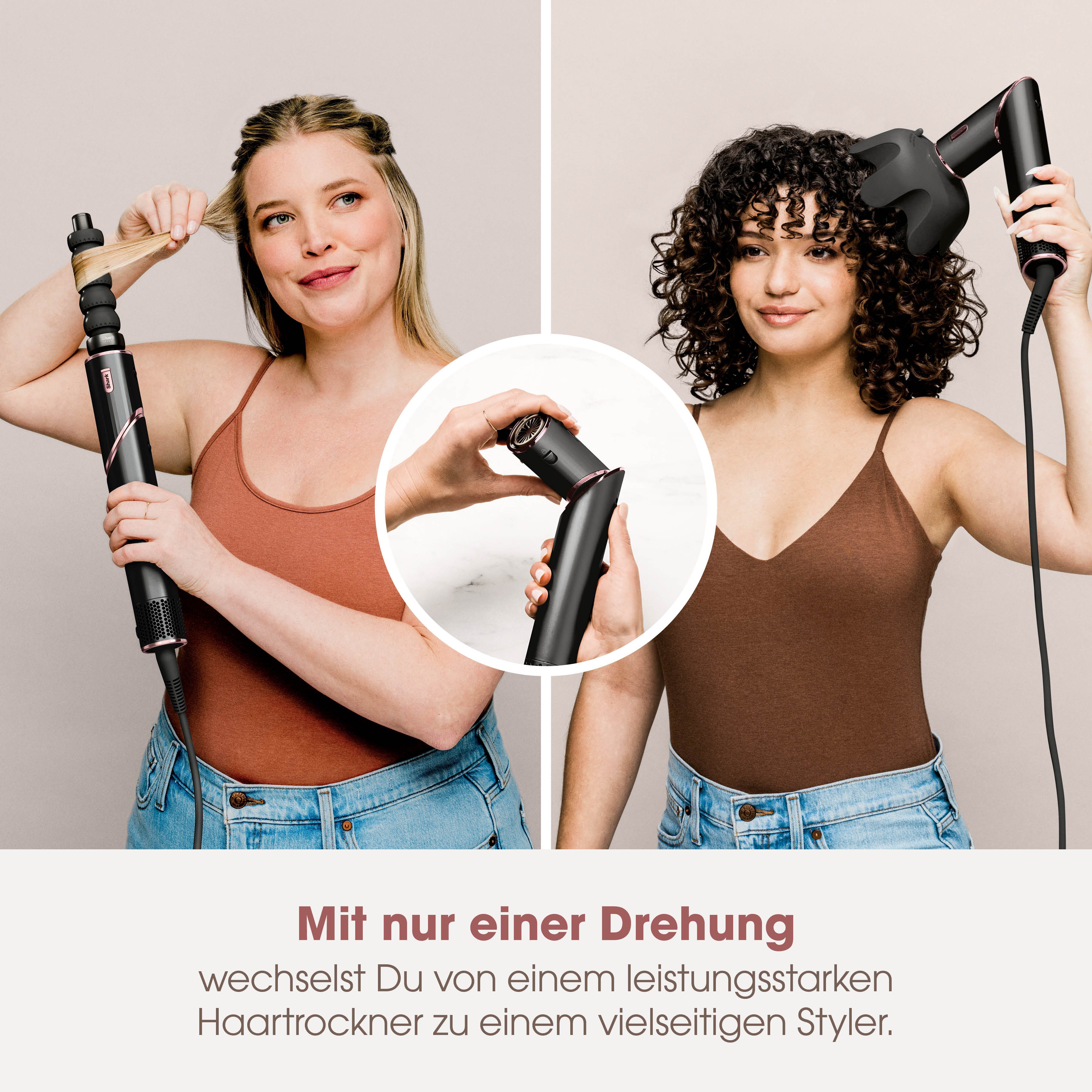 Shark Multihaarstyler FlexStyle 5-in-1 Haarstyler und -trockner - Schwarz HD446EU, Mit einer Drehung vom leistungsstarken Haartrockner zum Styler