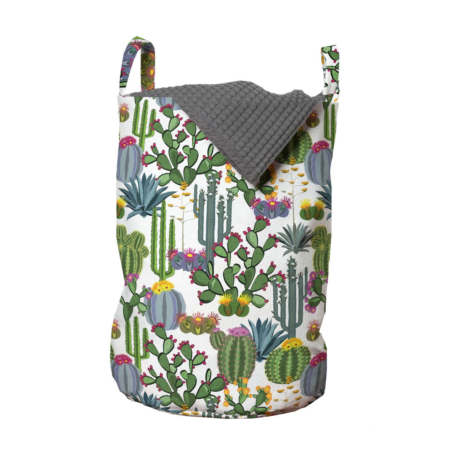 Abakuhaus Wäschesäckchen Wäschekorb mit Griffen Kordelzugverschluss für Waschsalons, Kaktus Blue Agave und Feigenkaktus