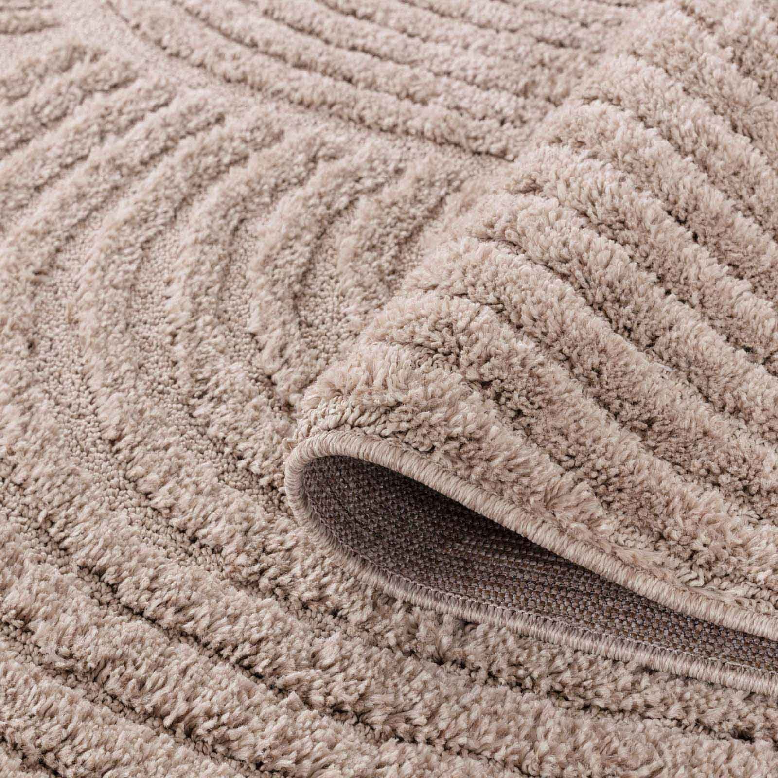 uni, moderner Wohnzimmer Designerteppich scandi TaraCarpet, 080x150 beige BOHO Schlafzimmer Tokio cm rechteckig, Höhe: Flur hoch-tief 20 mm, Struktur Wellen Designteppich