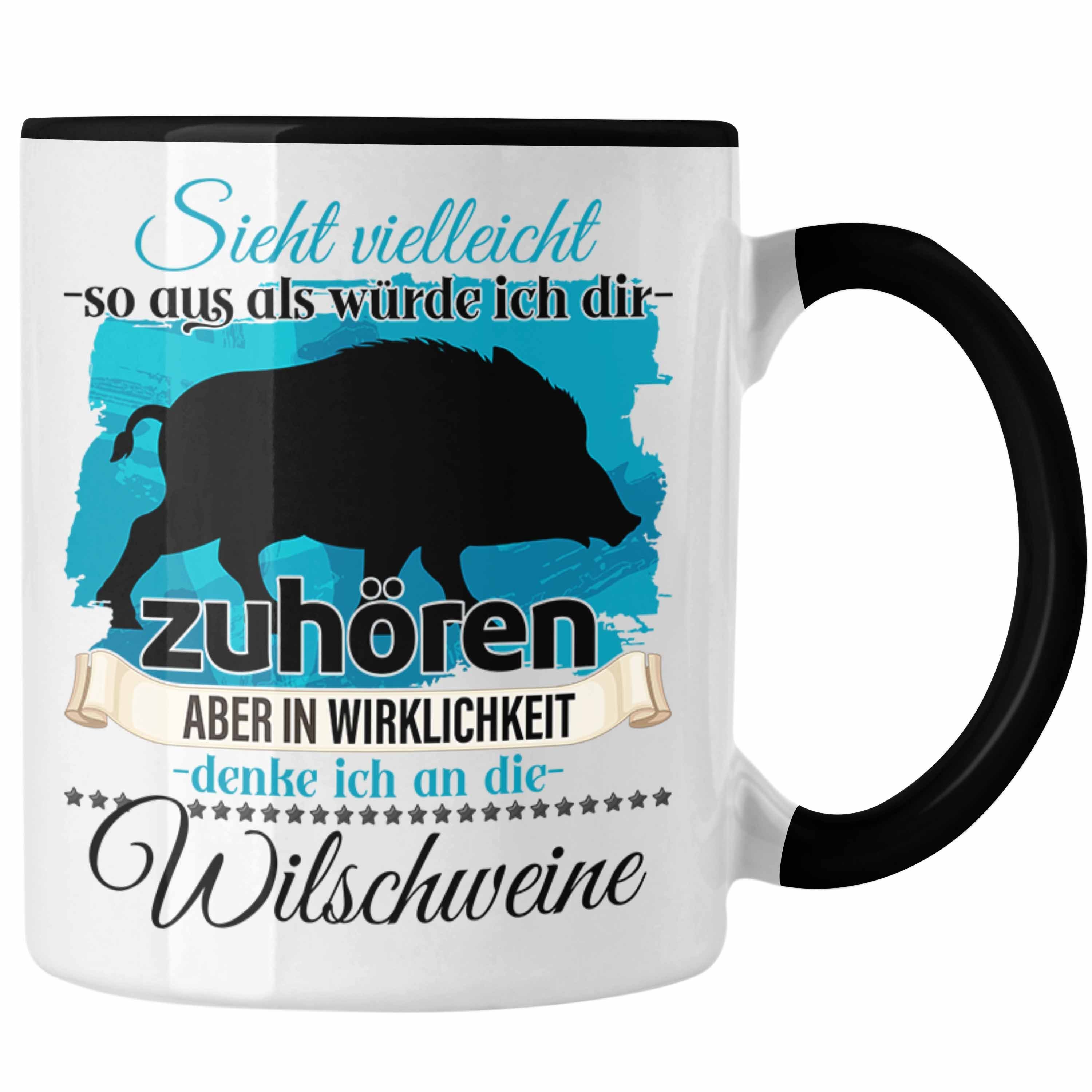 Trendation Tasse Trendation - Jäger Geschenk Tasse Wildschwein Liebhaber Geschenkidee L Schwarz