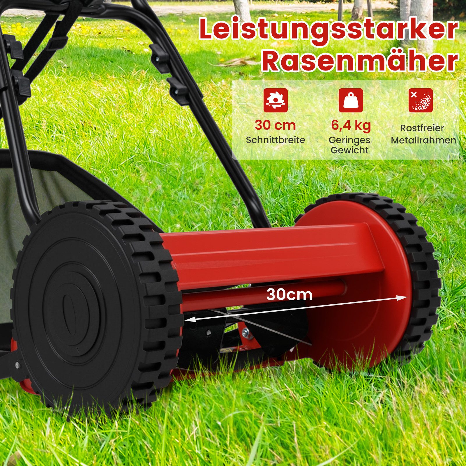 COSTWAY reel mower, walk-behind lawn mower, hand lawn mower, with 5 blades