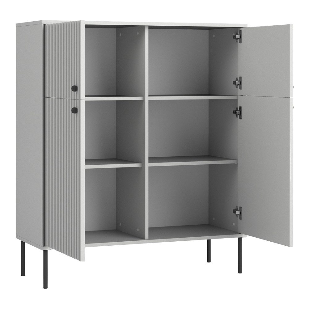 Lomadox Highboard IPSWICH-166, Hochkommode, grau mit gerillter Front, B/H/T ca. 105,4/122,4/41cm