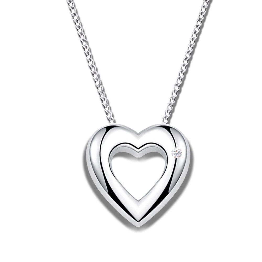 Herz 925 ECHTER Anhänger Geschenkdose Silber Halskette Limana mit Diamant (0.01 Herzkette Dich" "Für Sterling ct), Gravur