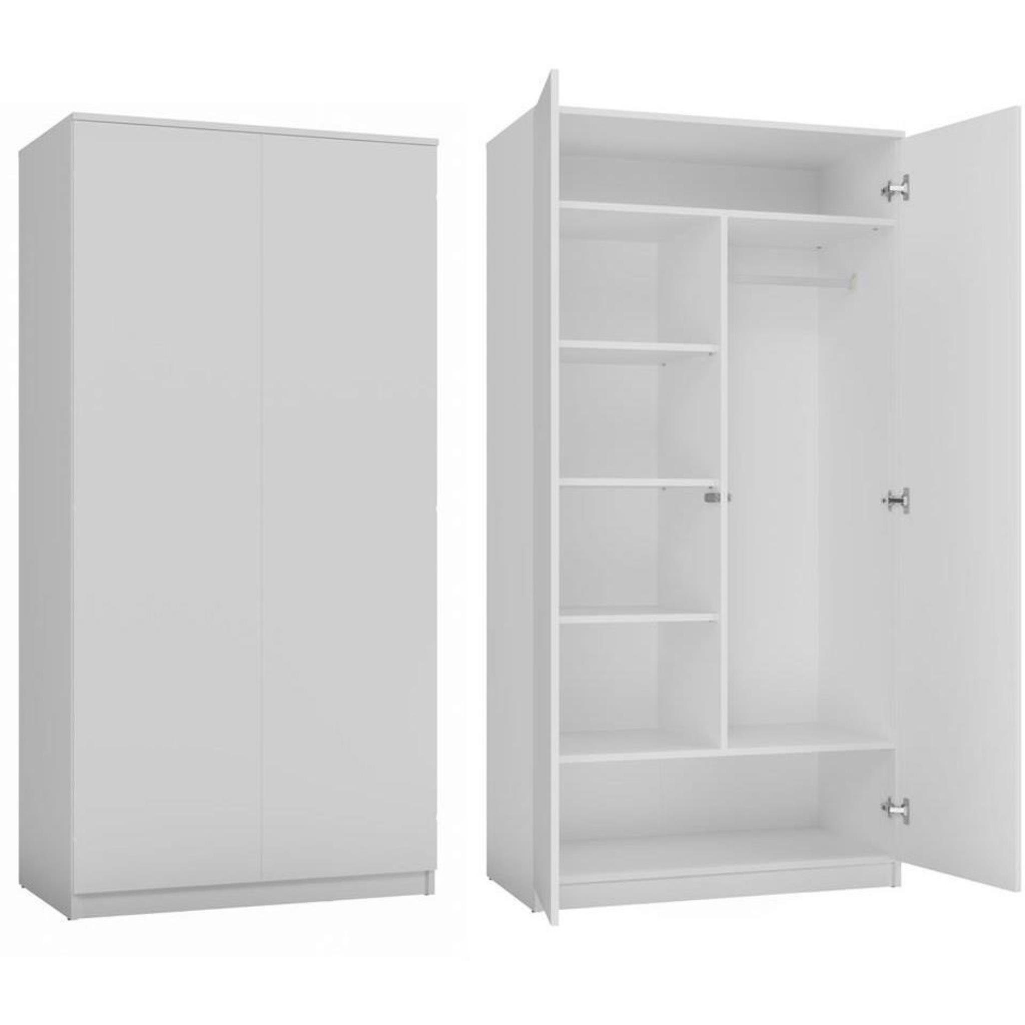 Beautysofa 90 cm Jan Form, modernes (leichte 2-türig Kleiderschrank) einfache breite Drehtürenschrank Schrank, Weiß