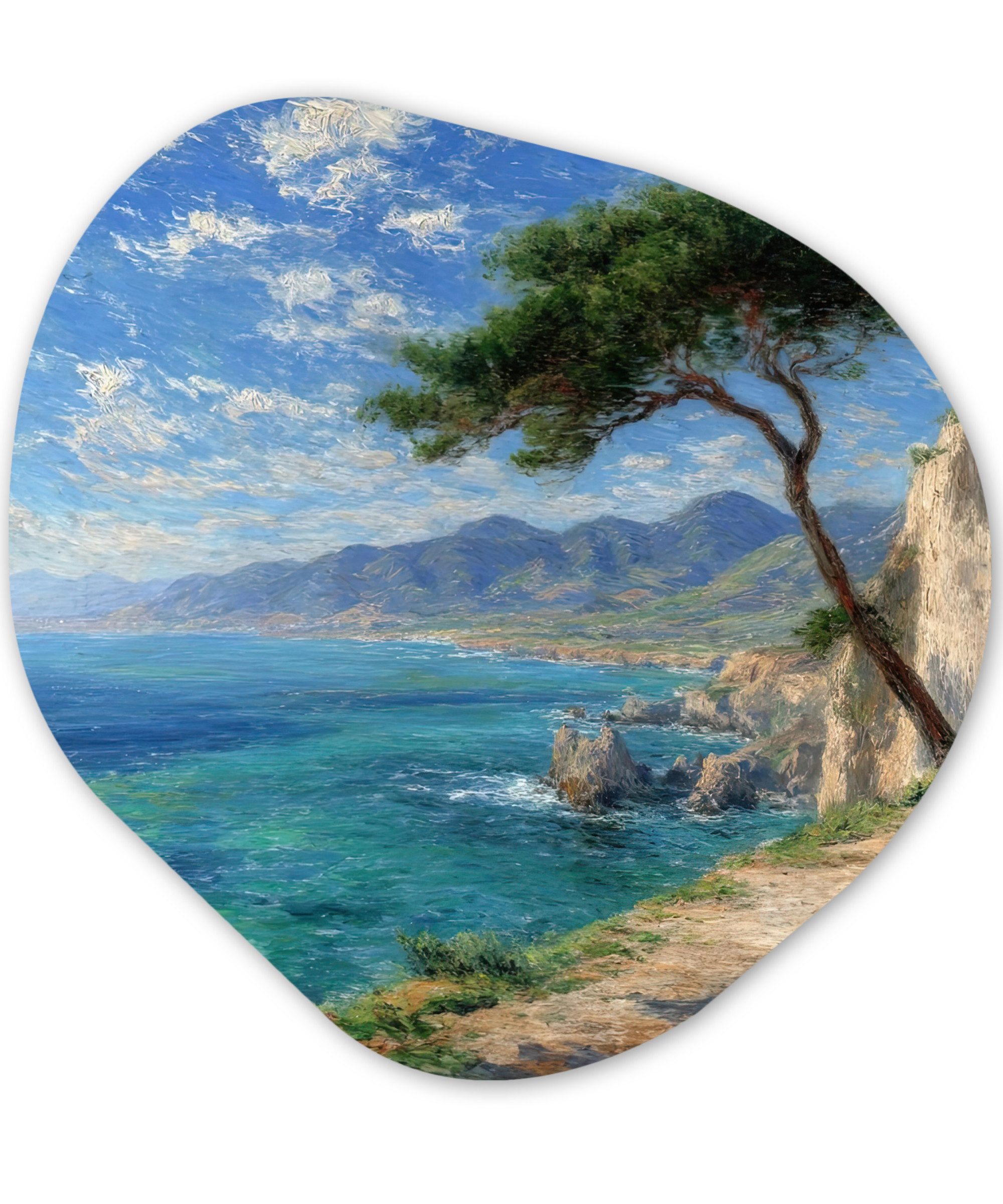 MuchoWow Gemälde Felsen - Küstenlinie - Baum - Berge, Fotodruck (1 St), Wandbild Abstrakt, Wohnzimmer Schlafzimmer Wanddekoration, 40x40 cm