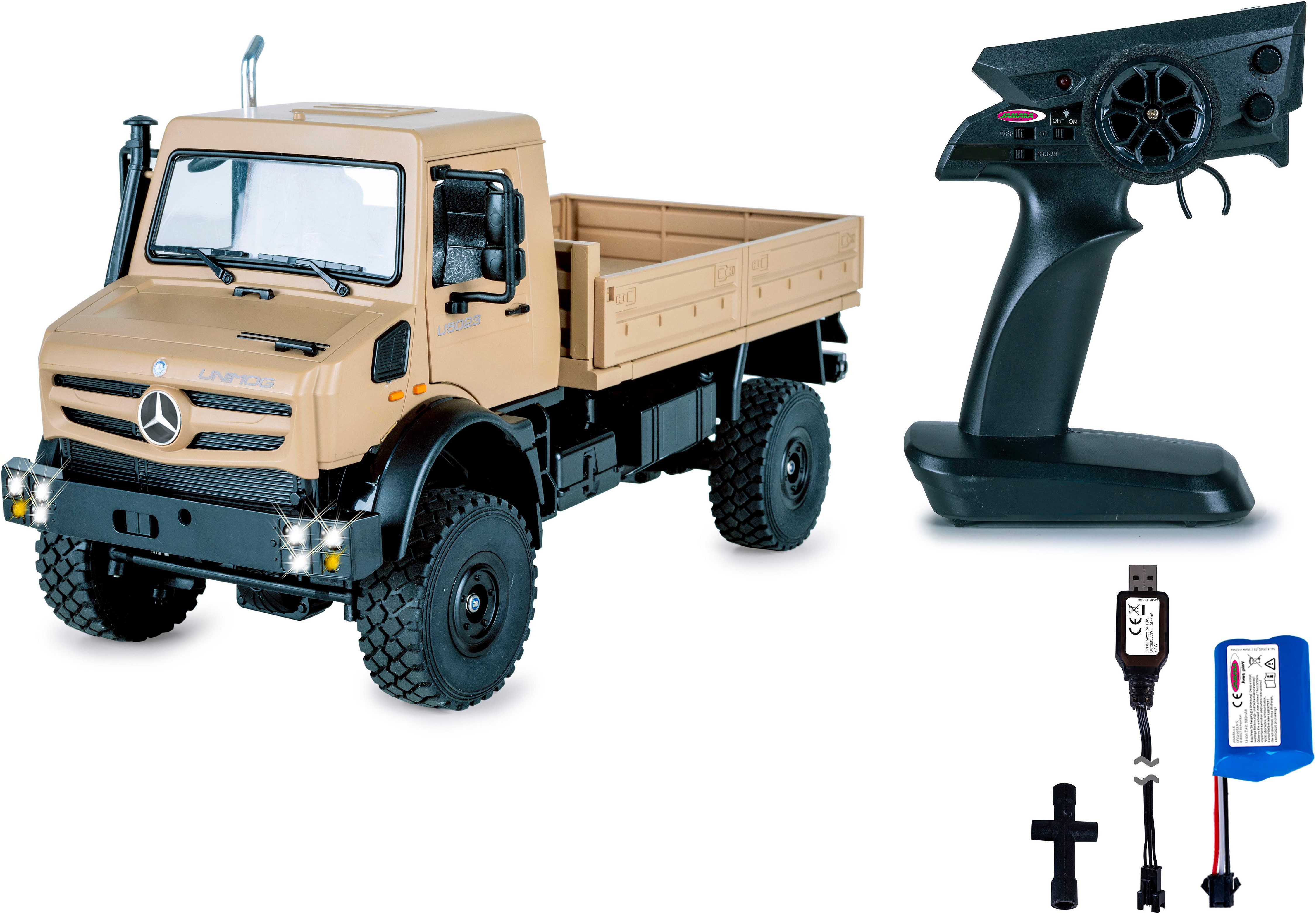 Jamara RC-LKW Mercedes-Benz Unimog U5023 beige 2,4GHz, LED-Licht; Maßstab 1:14