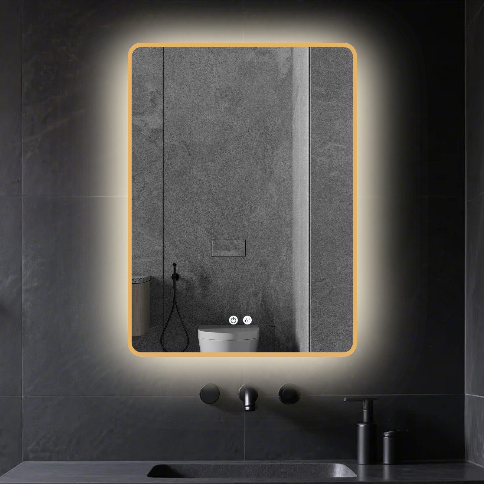 Apejoy Badspiegel 60x80cm LED Schwarz Gold günstig online kaufen
