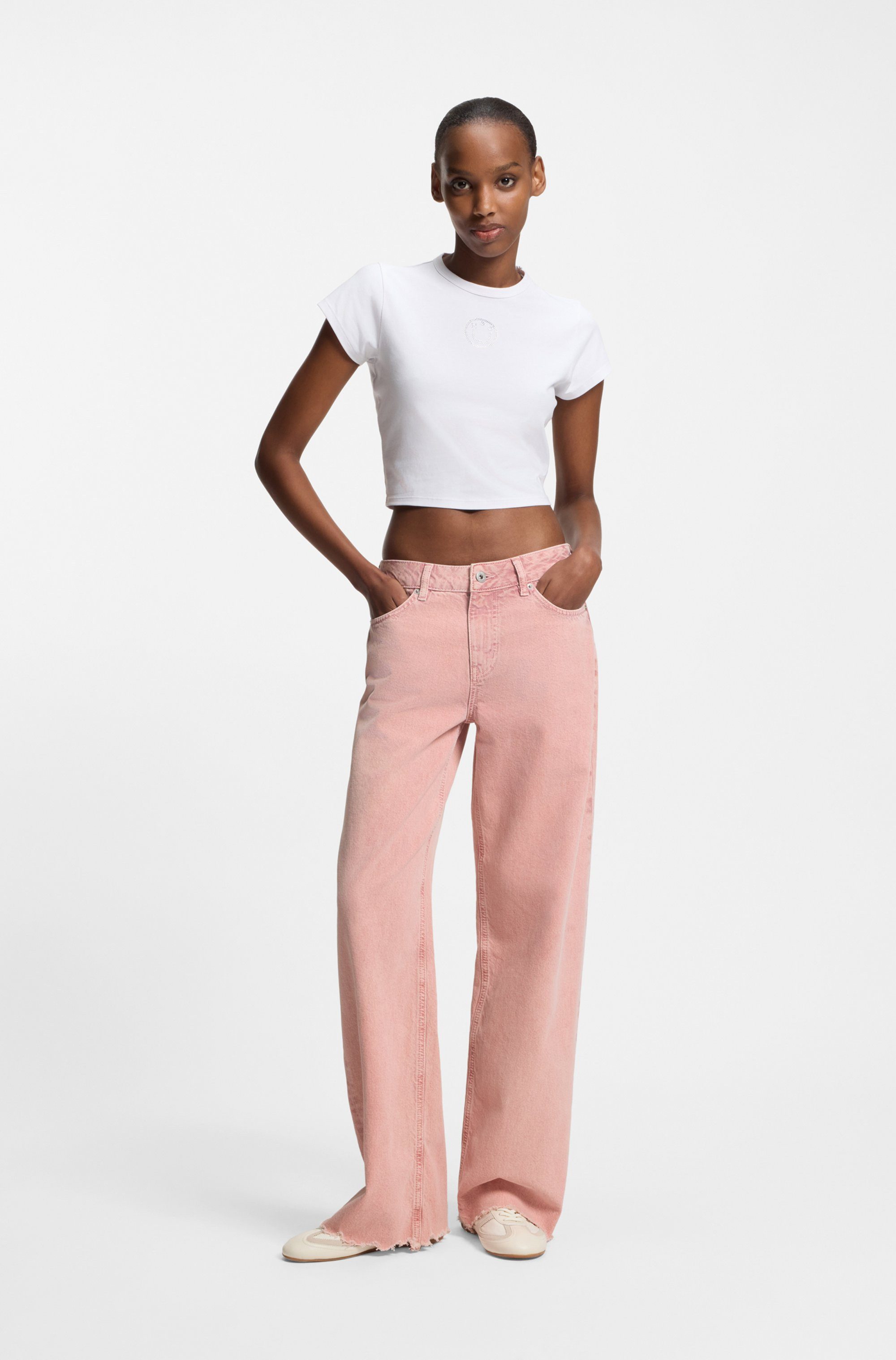 HUGO Loose-fit-Jeans Gamala mit ausgefranstem Saum, Baggy-Fit