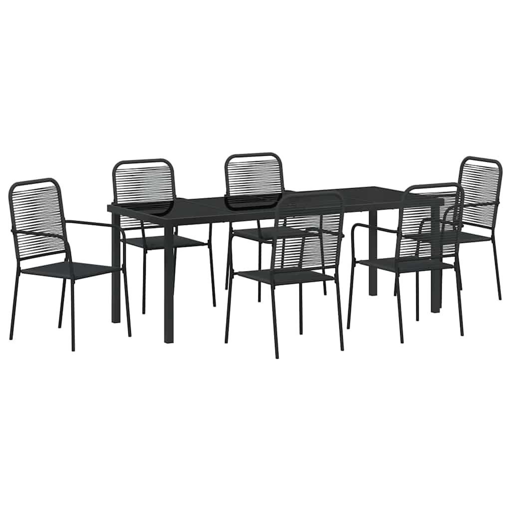 vidaXL Gartenlounge-Set Garten Essgruppe 7 pcs Schwarz Pulverbeschichteter Stahl, (7-tlg)