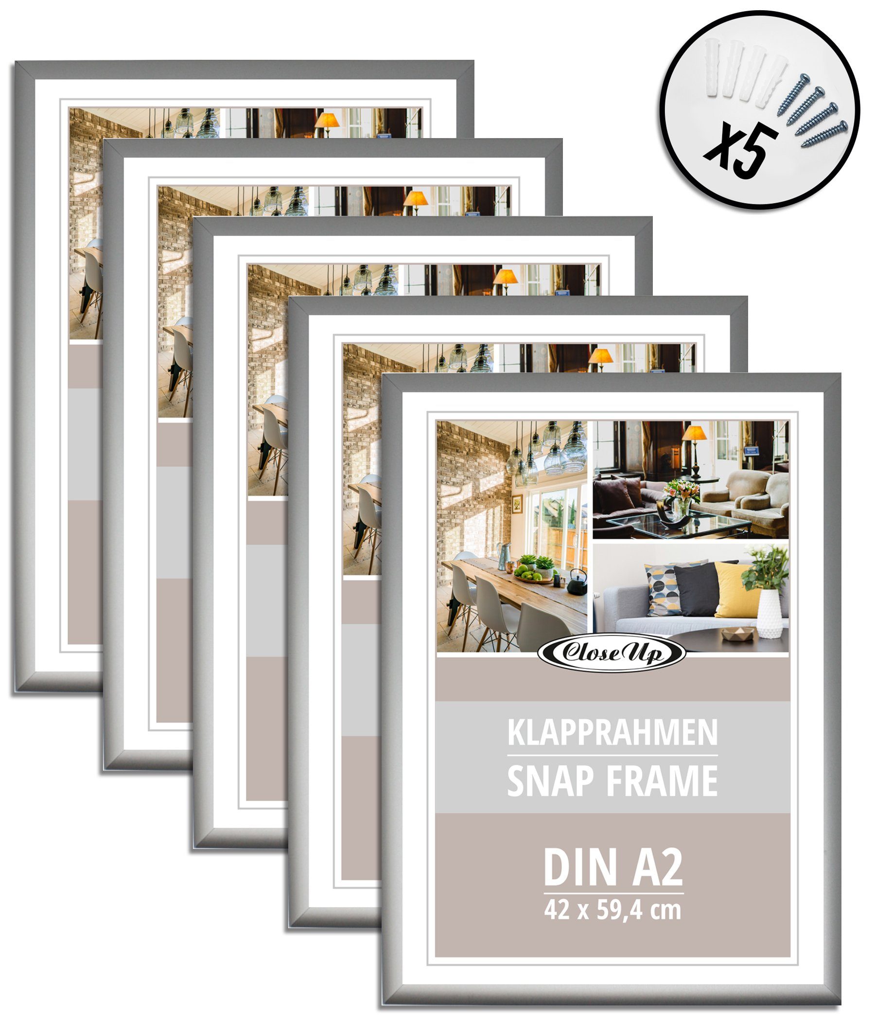 Close Up Bilderrahmen AluminiumKlapprahmen DIN A2 5er Set (42 x 59,4 cm)