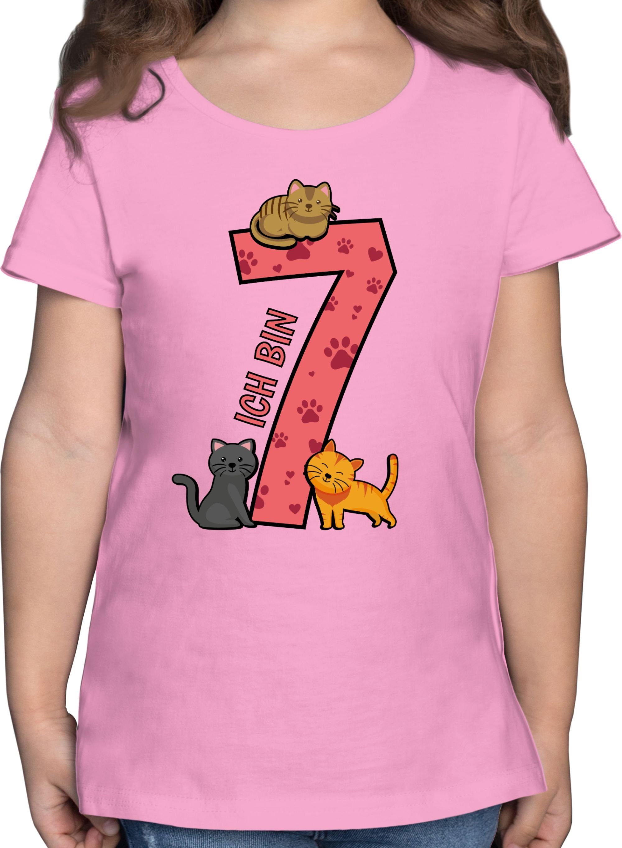 Shirtracer T-Shirt Katzen Siebter 7. Geburtstag 1 Rosa