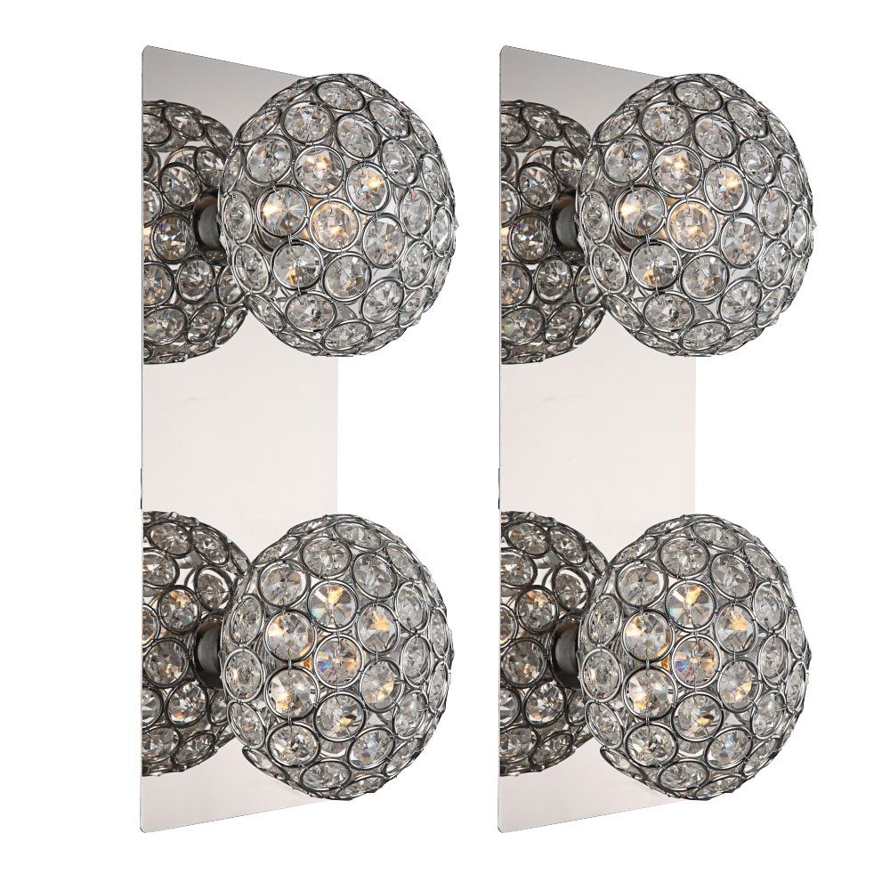 GLOBO LIGHTING LED Wandleuchte, Leuchtmittel nicht inklusive, 2x Wandleuchte Kugelleuchte Wandlampe 2-Flammig G9 Chrom Kristalle