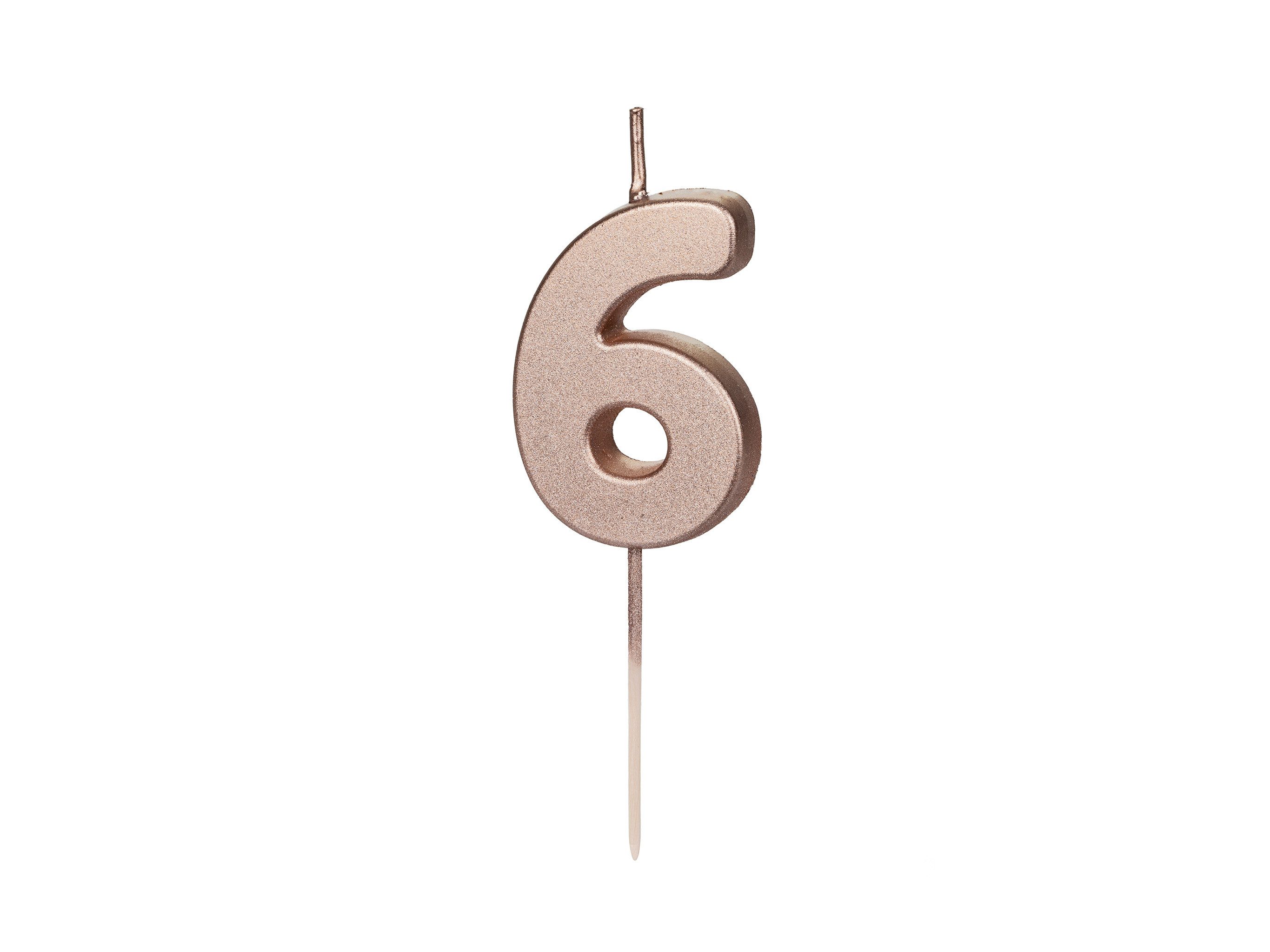 partydeco Geburtstagskerze, Geburtstagskerze Zahl 6 Zahlenkerze 4,5cm Rosegold