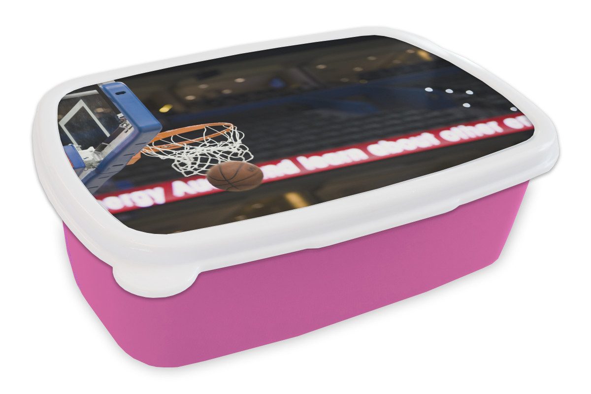 MuchoWow Lunchbox Basketball geht durch den Korb, Kunststoff, (2-tlg), Brotdosen, Lunch Box, Brotbox für Kinder und Erwachsene