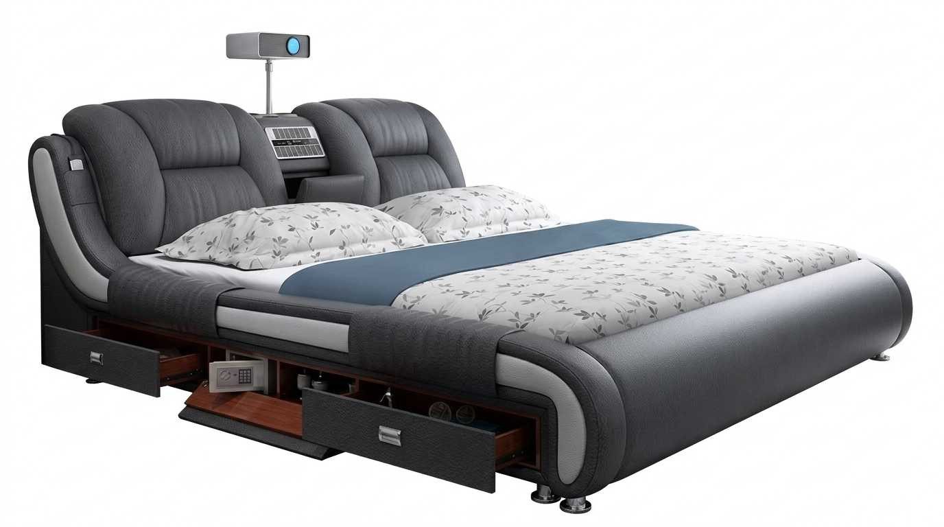 JVmoebel Polsterbett Modernes graues Designer Bett mit Stauraum und Luxus Schlafkomfort, Made in Europa