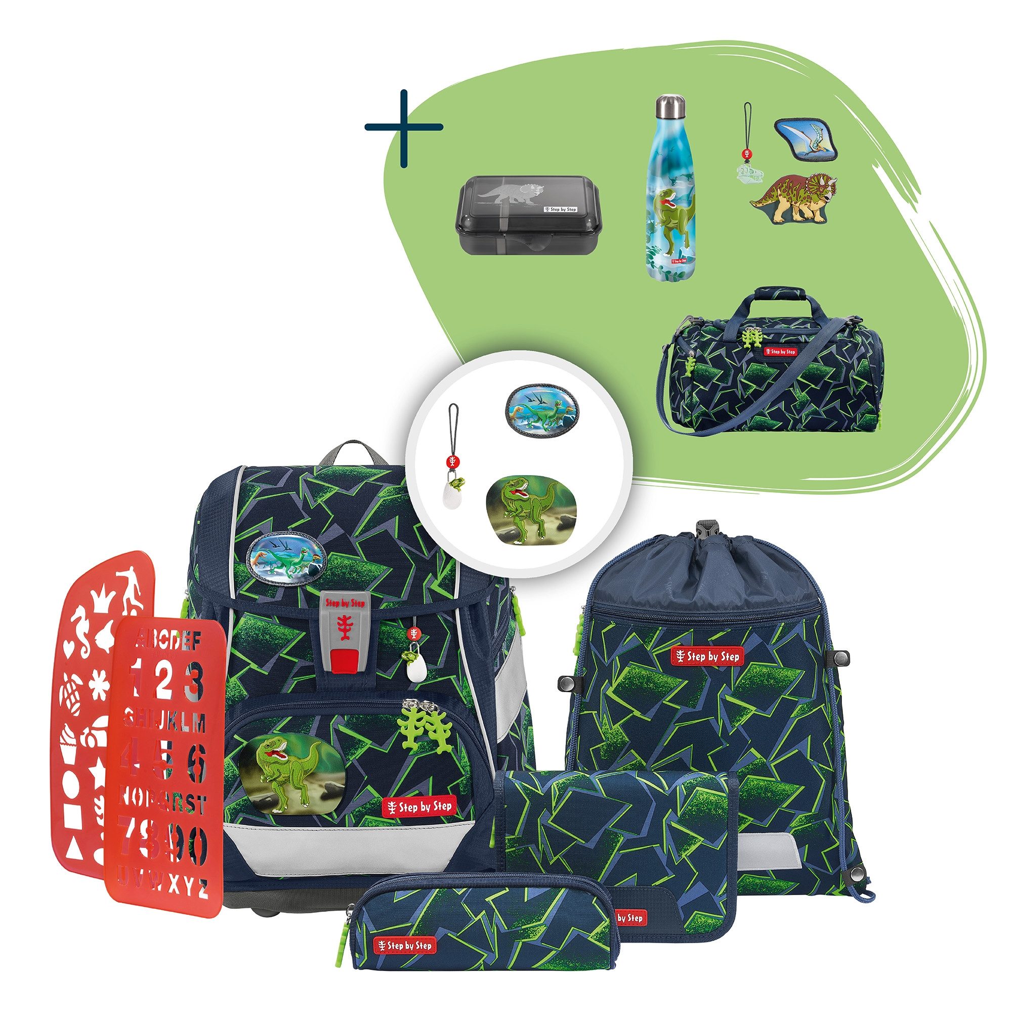 Step by Step Schulranzen Schulranzen-Set 2IN1 PLUS „Wild T-Rex Taro“, 10-tl (6-teilig, 10-tlg)