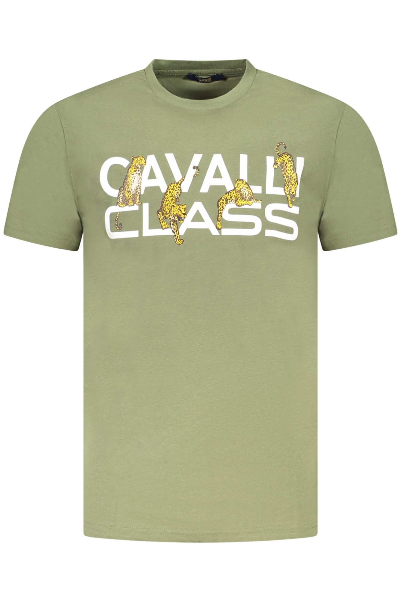 Cavalli Class T-Shirt Modisches Herren Kurzarm T-Shirt Grün mit Logo und