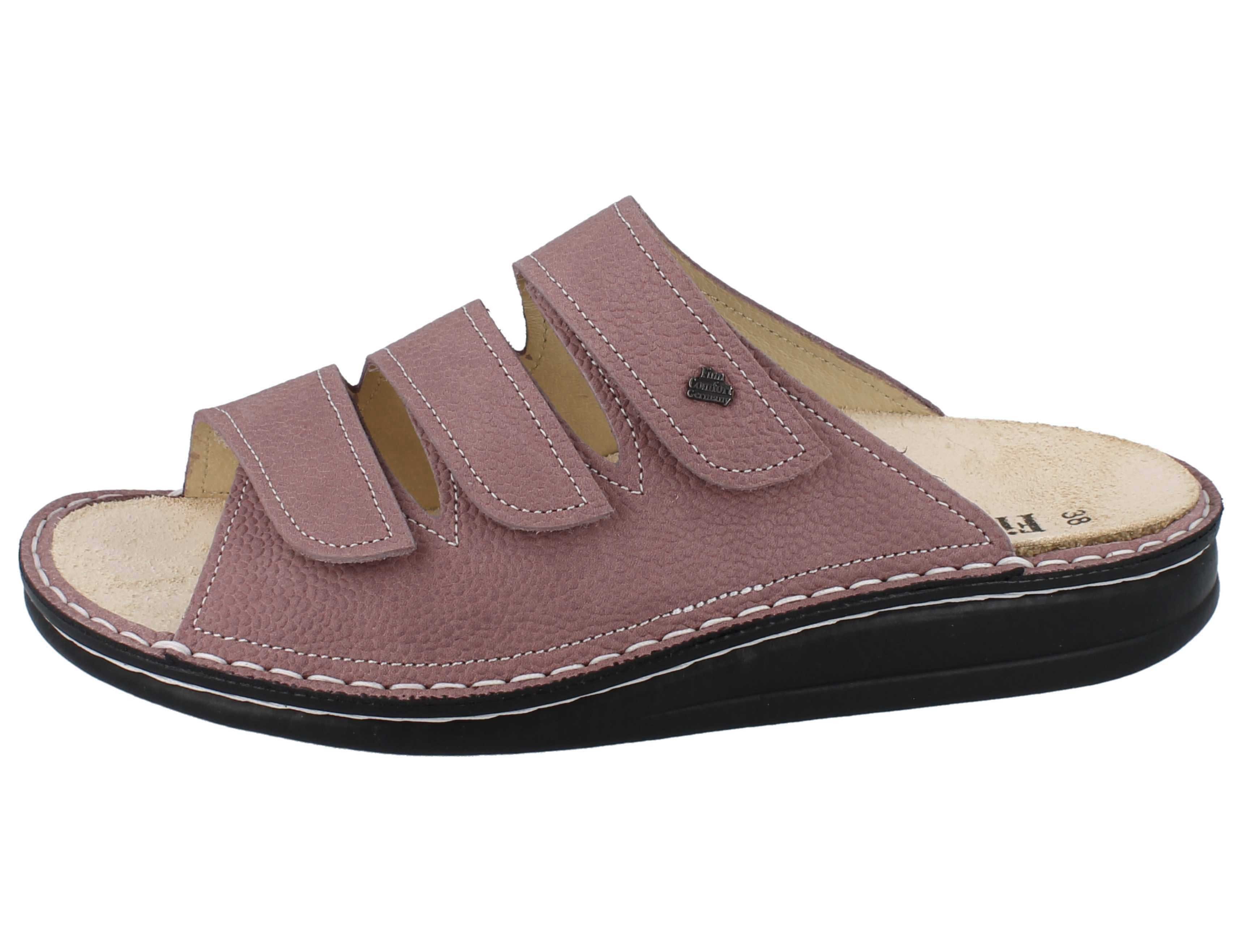 Finn Comfort FINN COMFORT Korfu Damen Pantolette rose genarbtes Nubukleder - Pantolette Wechselfußbett