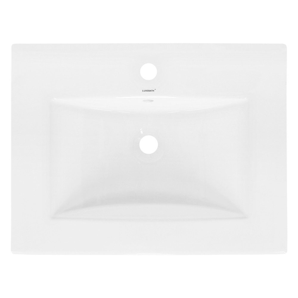 LuxeBath Waschbecken Aufsatzwaschbecken aus Keramik Handwaschbecken Wasserfall Waschtisch, Waschschale Eckig 610x465x175 mm Weiß Spülbecken Aufsatzwaschtisch